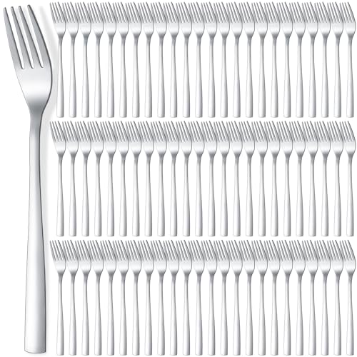 Minatee 100 Pieces Dinner Forks Bulk Set 8 Inches Stainless Steel Metal Forks Silverware Flatware Mirror Polished Salad Cutlery for Home Kitchen Restaurant Eating Silverware Utensils - Image 1