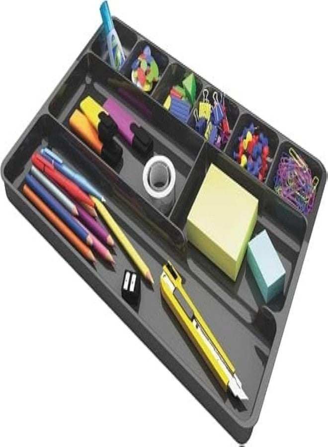 38104 Deflect-o Plastic Desk Drawer Organizer - 1" Height x 14" Width x 9" Depth - Black