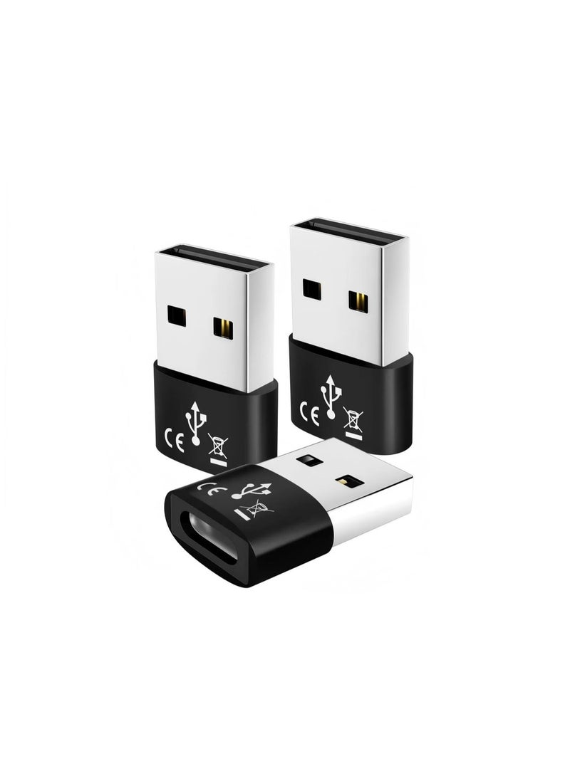 USB Pack of 3 USB C Female to USB Male Adapter, Type C to USB A Converter USB C Adapter Compatible with iPhone 15/14/13/12 Pro Max iPad Air 6 Apple Watch Series 9/8/7 AirPods 3 Samsung Galaxy etc, Black - Image 1