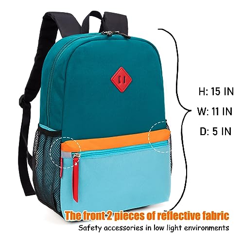 HawLander Little Kids Backpack for Boys or Girls, Toddler School Bag Fits 3 to 6 years old, D Green Blue, 15 Inch - Image 2