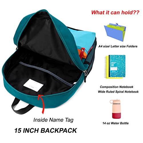 HawLander Little Kids Backpack for Boys or Girls, Toddler School Bag Fits 3 to 6 years old, D Green Blue, 15 Inch - Image 5