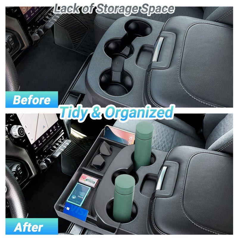 Sinminou Center Console Cup Holder Organizer Compatible with 2013-2024 Dodge RAM(1500/1500 Classic/2500/3500) Accessories, Cup Holder Front Storage Box Tray(Only fit Jump Seat with Three Cup Holders) - Image 4