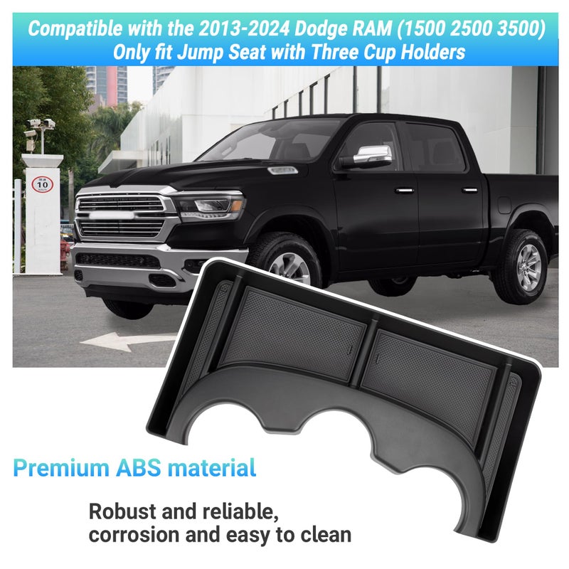 Sinminou Center Console Cup Holder Organizer Compatible with 2013-2024 Dodge RAM(1500/1500 Classic/2500/3500) Accessories, Cup Holder Front Storage Box Tray(Only fit Jump Seat with Three Cup Holders) - Image 3