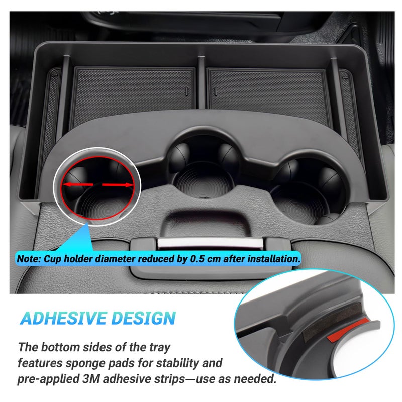 Sinminou Center Console Cup Holder Organizer Compatible with 2013-2024 Dodge RAM(1500/1500 Classic/2500/3500) Accessories, Cup Holder Front Storage Box Tray(Only fit Jump Seat with Three Cup Holders) - Image 5