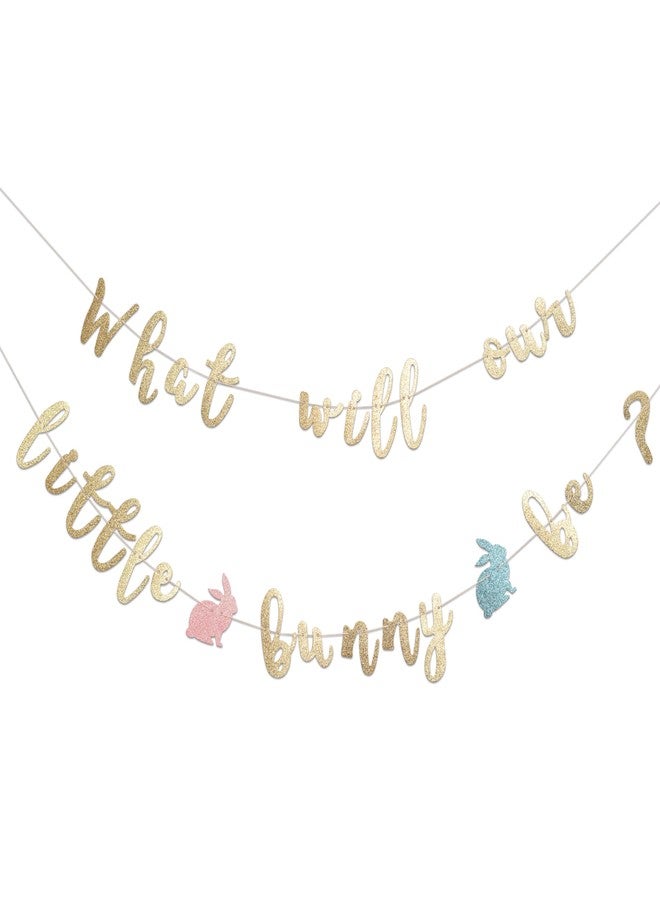 MUWEOL What Will Our Bunny Be Banner - Easter Themed Baby Shower Decoration,What Will Our Bunny Be Gender Reveal Decor (bunny glitter banner) - Image 1