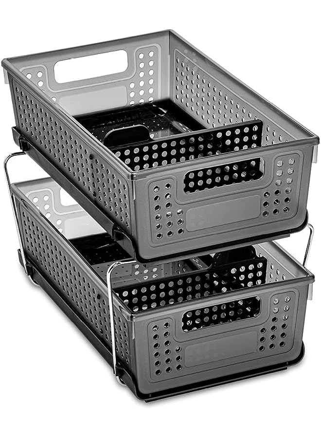 Raxoom 2-Tier Organizer With Dividers-Bath Collection Slide-Out Baskets With Handles, Space Saving, Multi-Purpose Storage & Bpa-Free, Carbon - Image 1