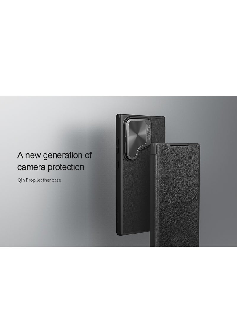 Nillkin Samsung Galaxy S24 Ultra 5G NILLKIN Qin Prop Series Flip Camera Cover Design Leather Phone Case Black Color - Image 1