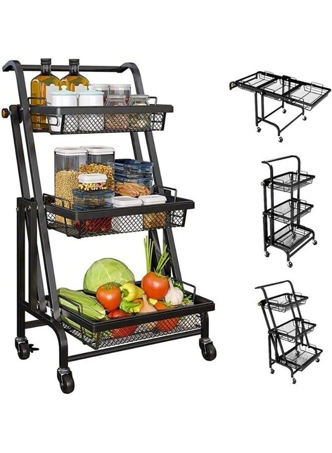 شي ون عربة تخزين متعددة الاستخدامات بثلاثة مستويات مع عجلات متحركة قابلة للطي - Image 1