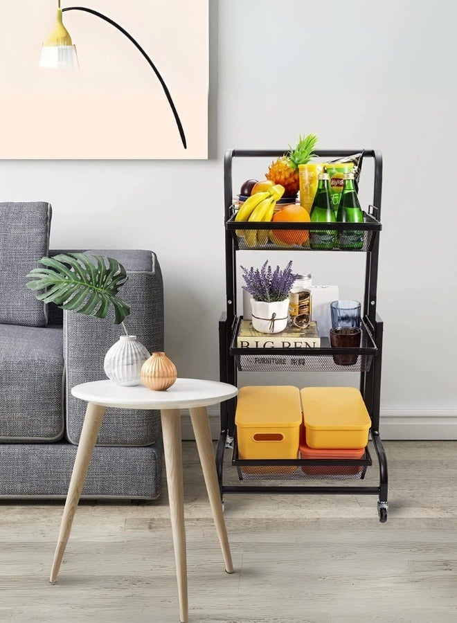 شي ون عربة تخزين متعددة الاستخدامات بثلاثة مستويات مع عجلات متحركة قابلة للطي - Image 2