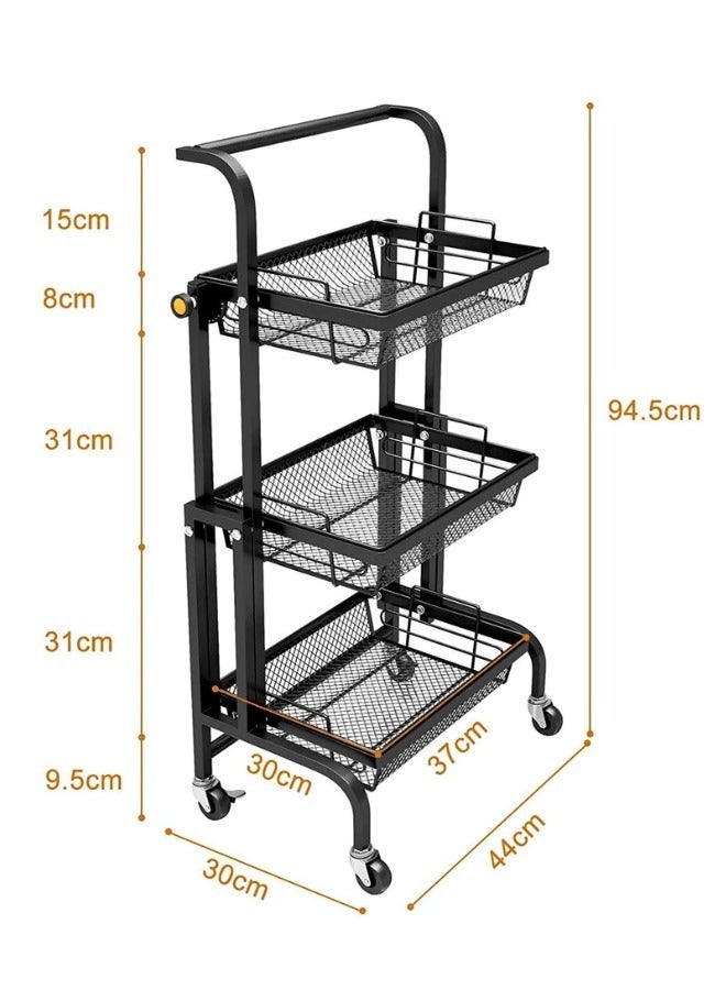 شي ون عربة تخزين متعددة الاستخدامات بثلاثة مستويات مع عجلات متحركة قابلة للطي - Image 3