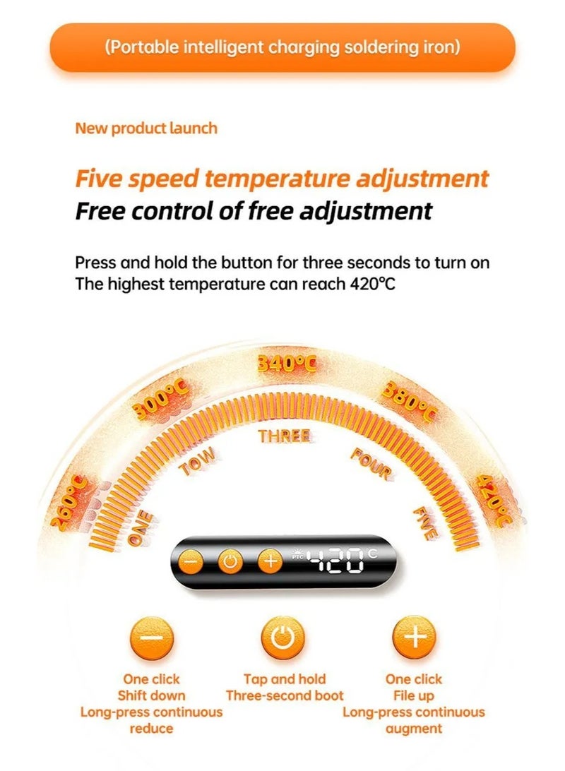Portable wireless repair tools for Diy household appliances, a set of electric soldering iron kits for welding, USB rechargeable electric welding iron, with digital display, five-speed adjustable temperature - Image 5