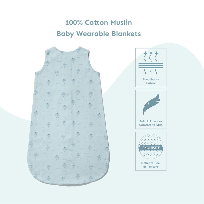 Sadora Baby Sadora Baby Sleeping Bag Soft Cozy Cotton Muslin Sleeping Sack, Pod, Wearable Blanket for Newborn Babies and Infants Portable No Need for Extra Cover 0-6M+ 68x52 cms (Hot Air Balloon, Small) - Image 3