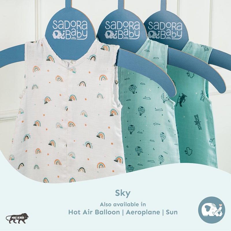 Sadora Baby Sadora Baby Sleeping Bag Soft Cozy Cotton Muslin Sleeping Sack, Pod, Wearable Blanket for Newborn Babies and Infants Portable No Need for Extra Cover 0-6M+ 68x52 cms (Hot Air Balloon, Small) - Image 5