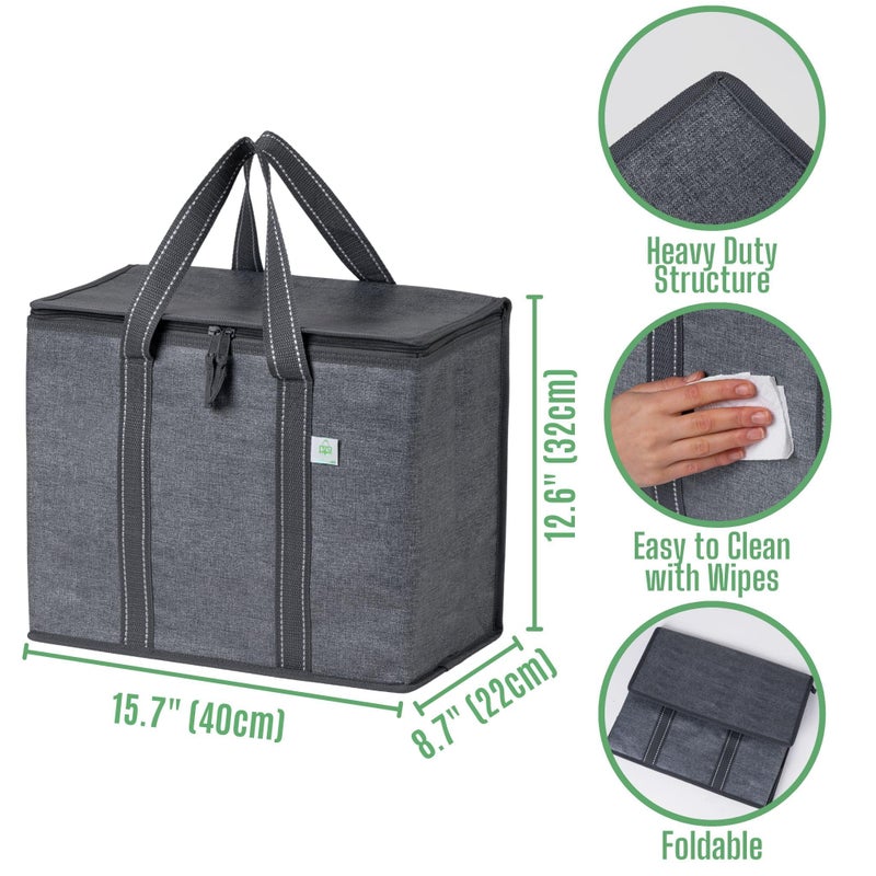 VENO 2 Pack Cooler Bag and Insulated Grocery Bags for Food Delivery, Collapsible Cooler. Reusable Shopping Bags for Groceries with Hard Bottom, Zippered Top, Foldable, Heavy-Duty (Gray, 2 Pack) - Image 4