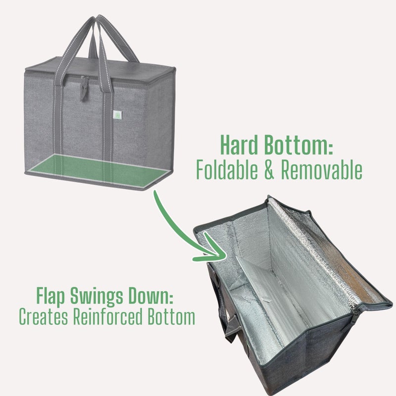 VENO 2 Pack Cooler Bag and Insulated Grocery Bags for Food Delivery, Collapsible Cooler. Reusable Shopping Bags for Groceries with Hard Bottom, Zippered Top, Foldable, Heavy-Duty (Gray, 2 Pack) - Image 3