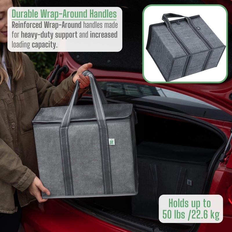 VENO 2 Pack Cooler Bag and Insulated Grocery Bags for Food Delivery, Collapsible Cooler. Reusable Shopping Bags for Groceries with Hard Bottom, Zippered Top, Foldable, Heavy-Duty (Gray, 2 Pack) - Image 5