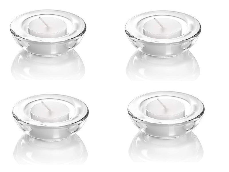 DDRAUY 4 Pack,Clear Tealight Candle Holders, 3" Round Chunky Glass Candle Holder - Image 1