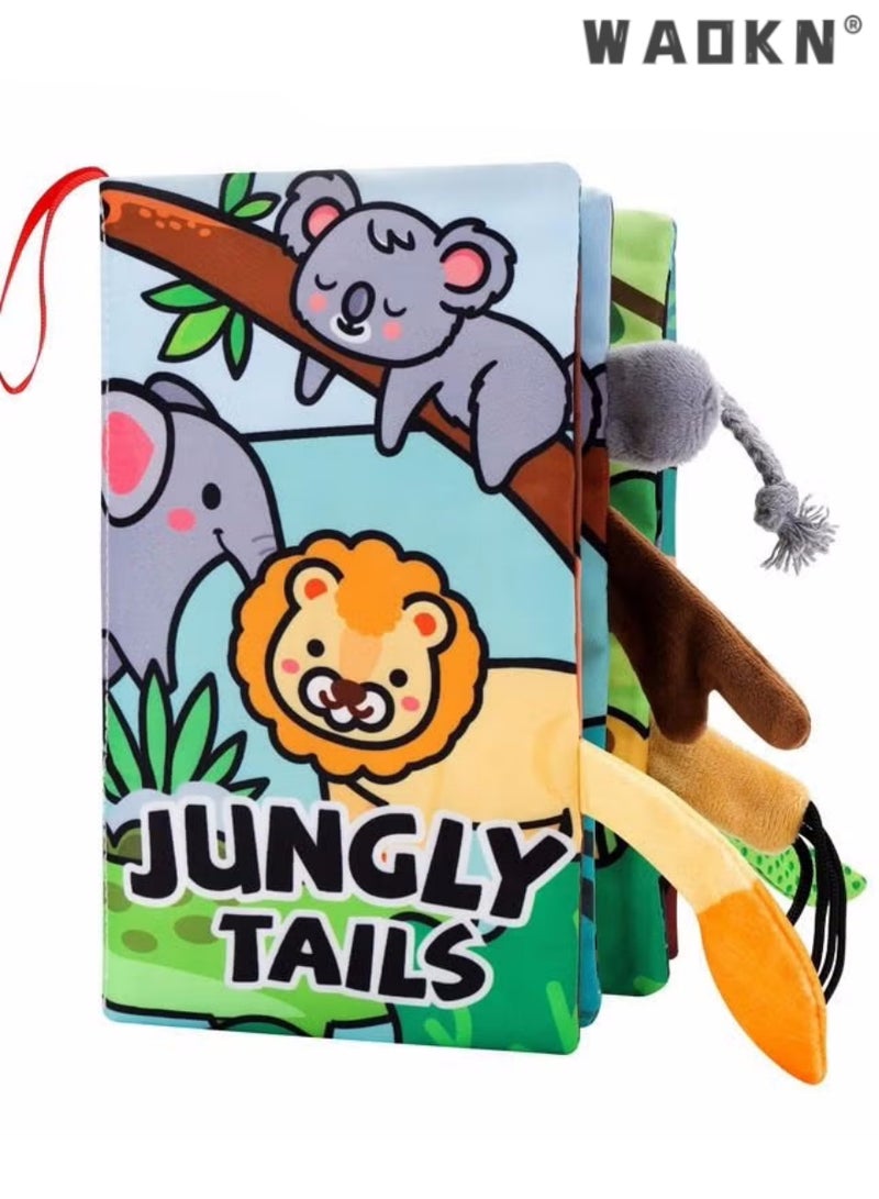 WAOKN Baby Books 0-6 Months, Sensory Toys Soft Cloth Books for Babies 6-12 Months, Touch Feel Activity Tail Book with Crinkle Paper Baby Toys, Newborn Stroller Hanging Toys for Boy Girl Gifts - Image 1