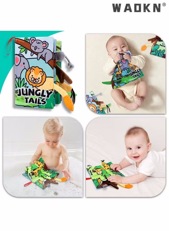 WAOKN Baby Books 0-6 Months, Sensory Toys Soft Cloth Books for Babies 6-12 Months, Touch Feel Activity Tail Book with Crinkle Paper Baby Toys, Newborn Stroller Hanging Toys for Boy Girl Gifts - Image 3
