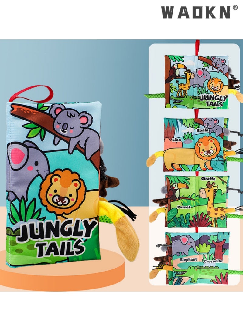 WAOKN Baby Books 0-6 Months, Sensory Toys Soft Cloth Books for Babies 6-12 Months, Touch Feel Activity Tail Book with Crinkle Paper Baby Toys, Newborn Stroller Hanging Toys for Boy Girl Gifts - Image 2