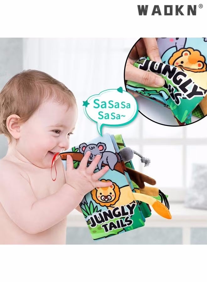 WAOKN Baby Books 0-6 Months, Sensory Toys Soft Cloth Books for Babies 6-12 Months, Touch Feel Activity Tail Book with Crinkle Paper Baby Toys, Newborn Stroller Hanging Toys for Boy Girl Gifts - Image 5