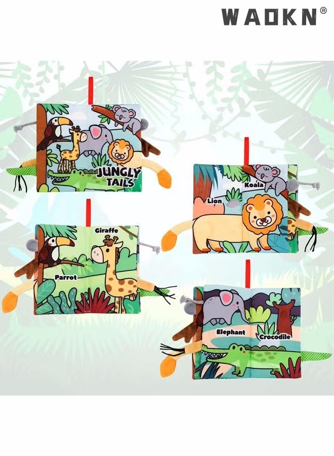 WAOKN Baby Books 0-6 Months, Sensory Toys Soft Cloth Books for Babies 6-12 Months, Touch Feel Activity Tail Book with Crinkle Paper Baby Toys, Newborn Stroller Hanging Toys for Boy Girl Gifts - Image 4