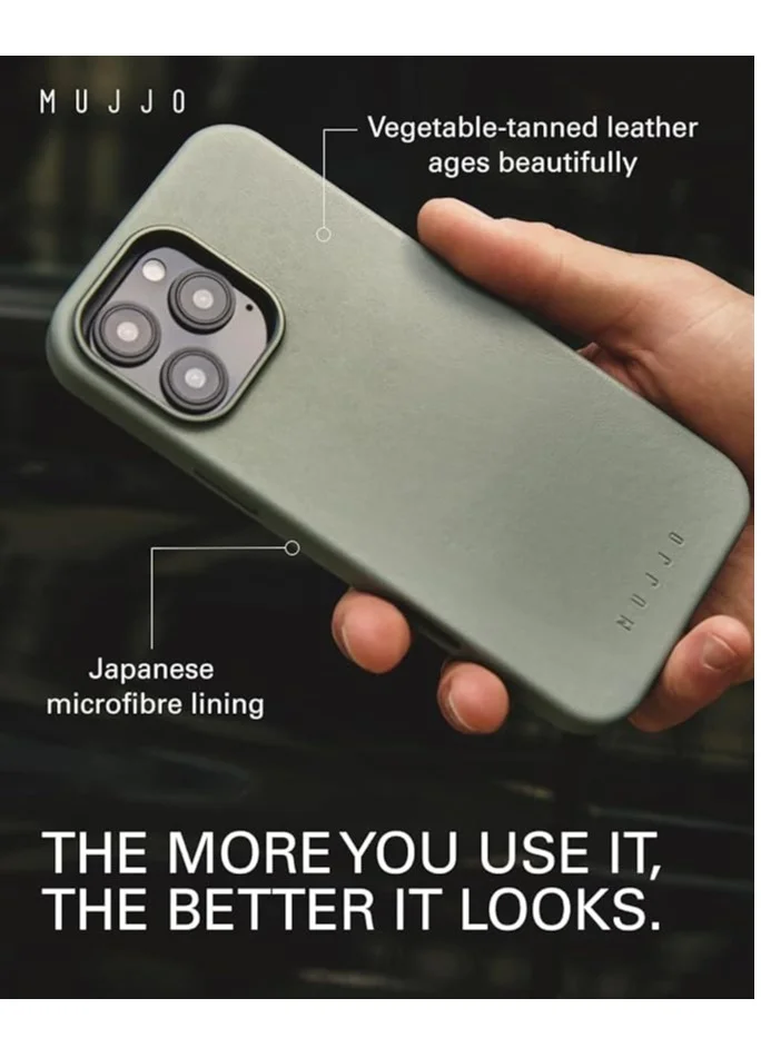 موجو جراب جلدي لهاتف iPhone 16 Pro Max - جراب جلدي، متوافق مع MagSafe، جلد أوروبي فاخر، تصميم نحيف وأنيق، حماية معززة لعدسة الهاتف والكاميرا، مواد معاد تدويرها (أخضر)