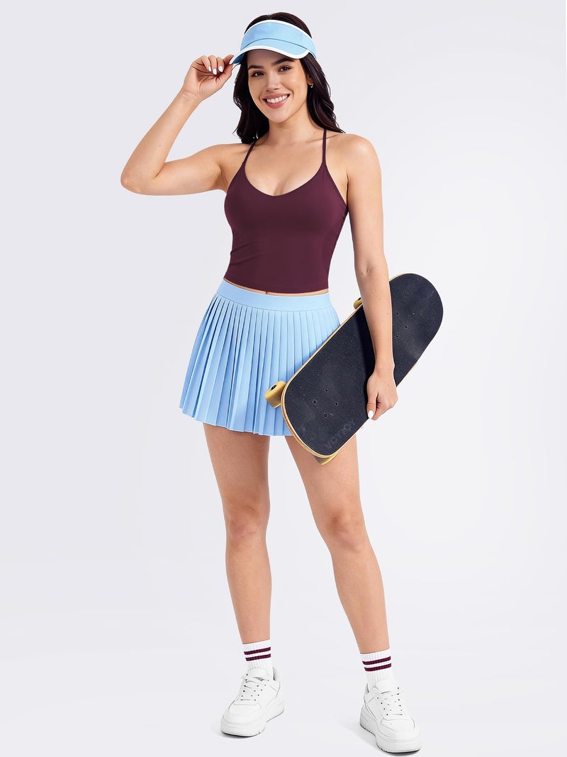 VOYJOY Women's Workout Tank Top V Neck Padded Sleeveless Backless Crop Tops with Adjustable Spaghetti Strap Mauve XS - Image 5