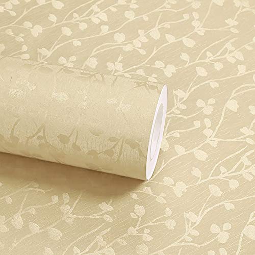 wolpin Wall Stickers Butterfly Leaves Wallpaper (45 x 600 CM, Beige) | Textured Self Adhesive PVC Decal for Hall Room Living Room Bedroom | DIY Peel and Stick Home Interior Decoration Roll - Image 2