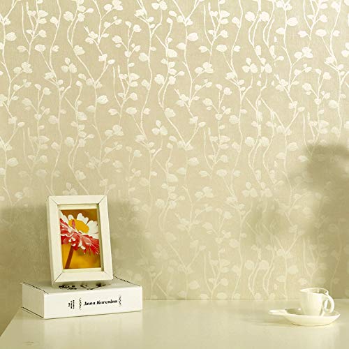 wolpin Wall Stickers Butterfly Leaves Wallpaper (45 x 600 CM, Beige) | Textured Self Adhesive PVC Decal for Hall Room Living Room Bedroom | DIY Peel and Stick Home Interior Decoration Roll - Image 1