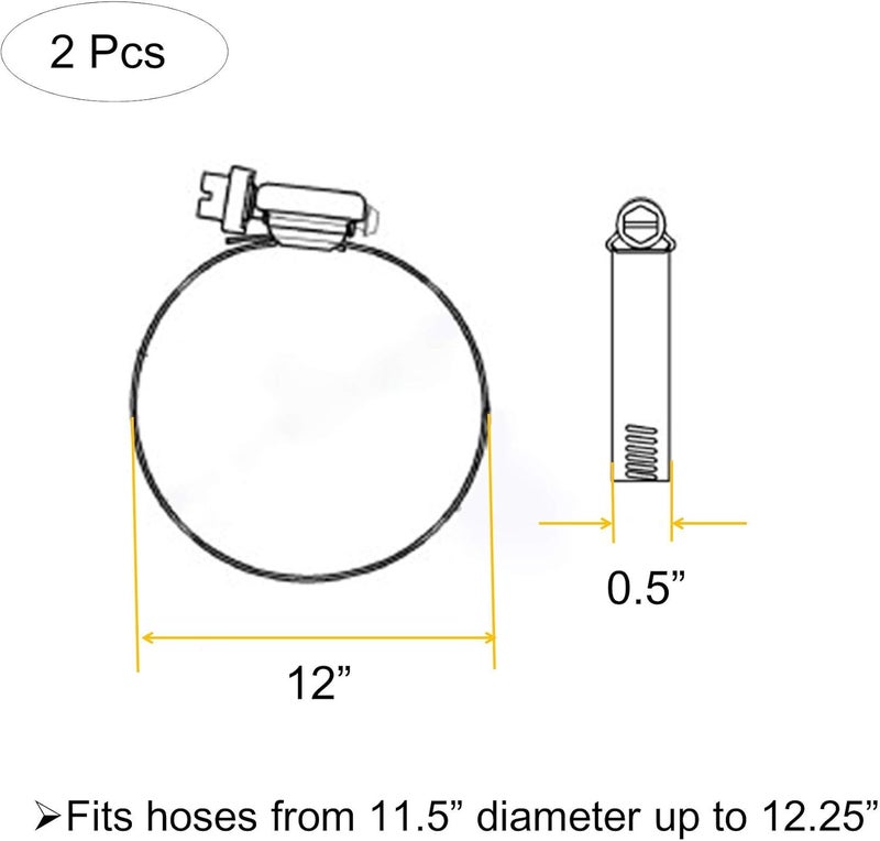 EesTeck 2Pcs 12"(Diameter) Adjustable 304 Stainless Steel Duct Clamps Hose Clamp Pipe Clamp Air Ducting Clamp worm drive hose clamps (289mm-311mm) - Image 5