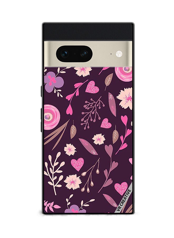VR CREATIVE Protective Case Cover For Google Pixel 7 Purple Floral Design Multicolour - Image 1