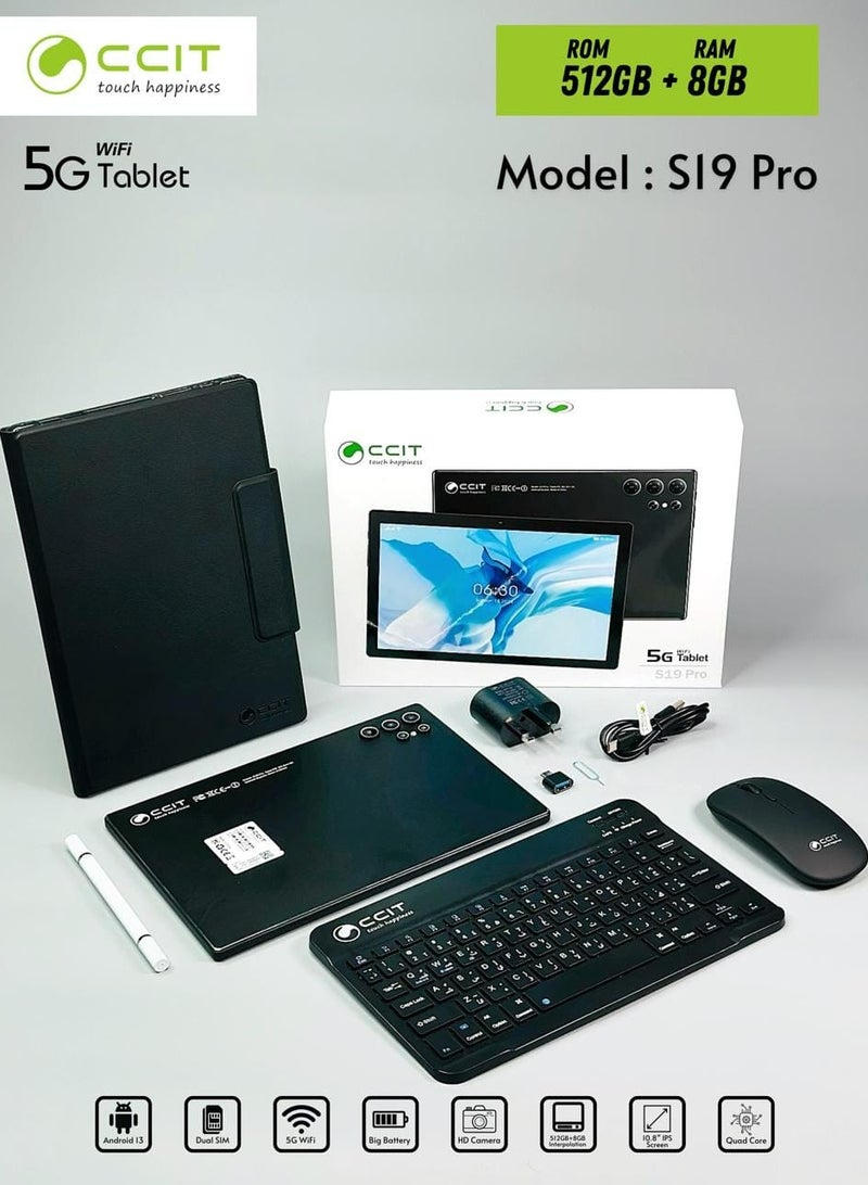 سي سي اي تي جهاز لوحي CCIT S 19 PRO 5G مقاس 10.8 بوصة بشريحتين وذاكرة وصول عشوائي 8 جيجابايت وذاكرة قراءة فقط 512 جيجابايت وبطارية 10000 مللي أمبير في الساعة مع لوحة مفاتيح لاسلكية وغطاء تابلت من البولي يوريثان اللون أسود - Image 2