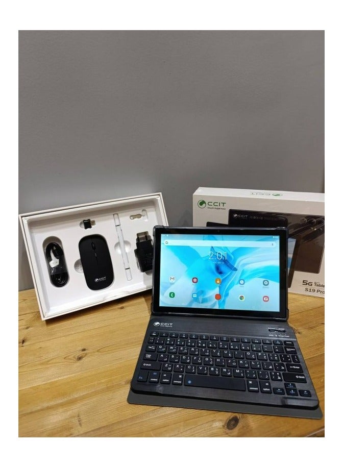سي سي اي تي جهاز لوحي CCIT S 19 PRO 5G مقاس 10.8 بوصة بشريحتين وذاكرة وصول عشوائي 8 جيجابايت وذاكرة قراءة فقط 512 جيجابايت وبطارية 10000 مللي أمبير في الساعة مع لوحة مفاتيح لاسلكية وغطاء تابلت من البولي يوريثان اللون أسود - Image 1