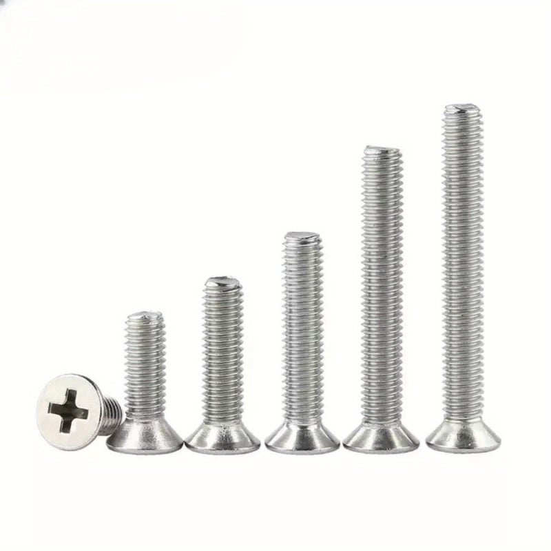 برغي M5 0 8P X 25mm من الفولاذ المقاوم للصدأ 304، رأس غاطس فيليبس مسطح، نهاية عادية، 30 قطعة - Image 1
