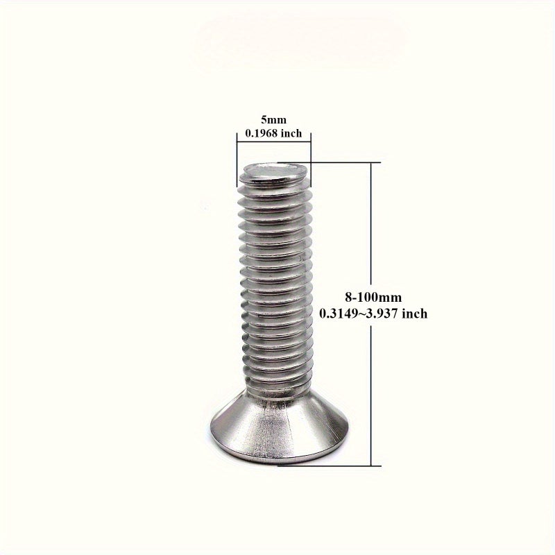 برغي M5 0 8P X 25mm من الفولاذ المقاوم للصدأ 304، رأس غاطس فيليبس مسطح، نهاية عادية، 30 قطعة - Image 3