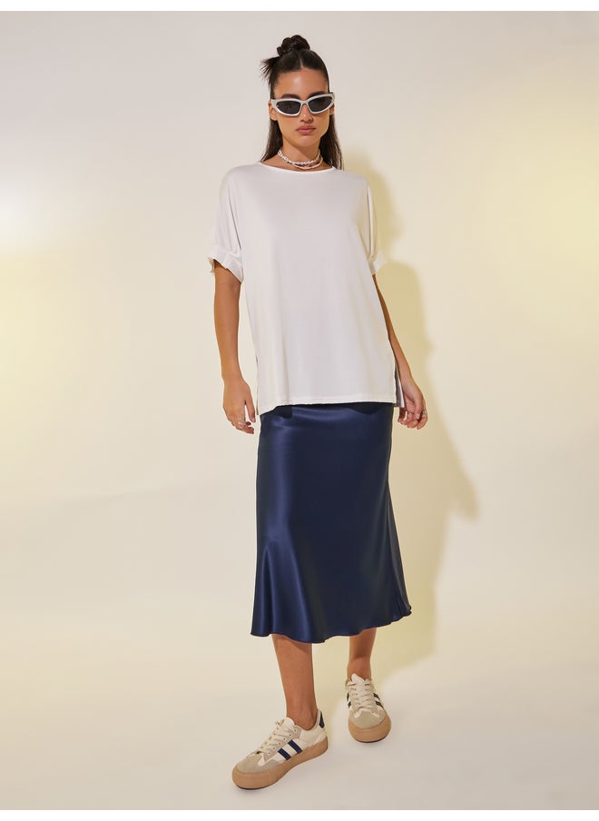 Take Two Take Two Solid Round Neck Oversized T-Shirt with Side Slits  - Image 2