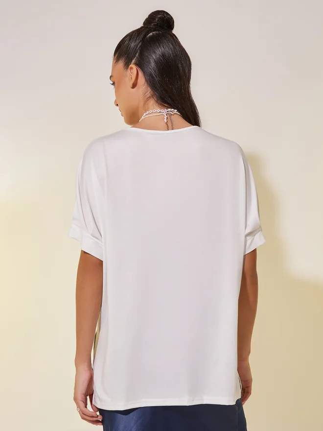 Take Two Take Two Solid Round Neck Oversized T-Shirt with Side Slits
