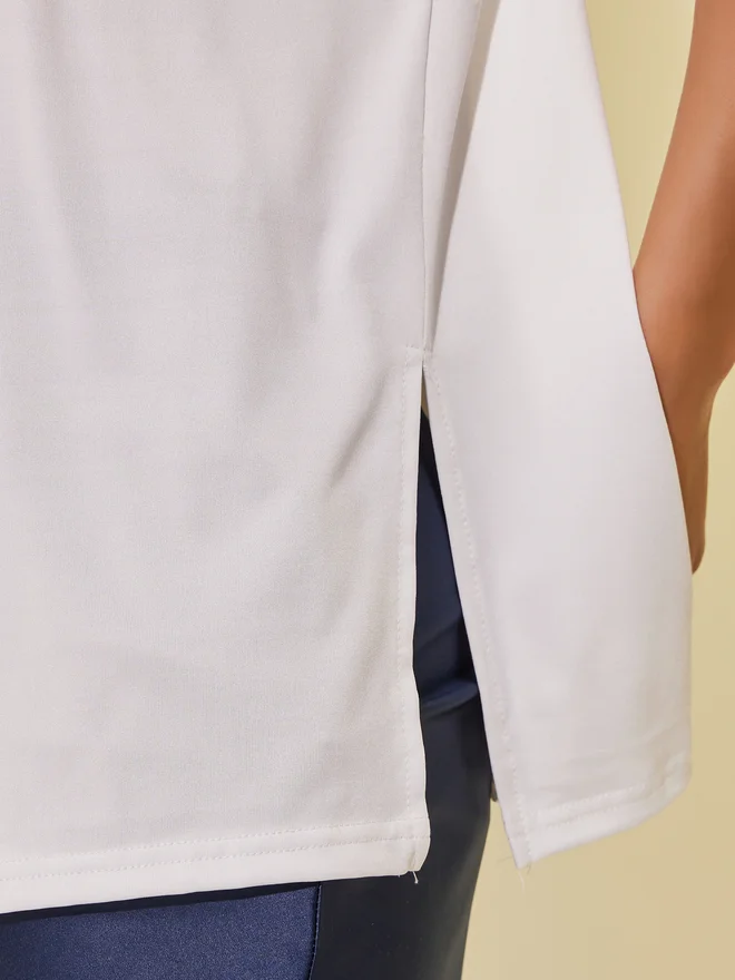 Take Two Take Two Solid Round Neck Oversized T-Shirt with Side Slits