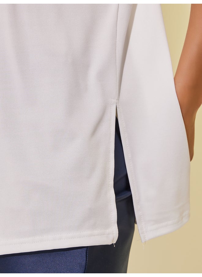 Take Two Take Two Solid Round Neck Oversized T-Shirt with Side Slits  - Image 4