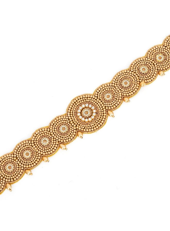 VAMA Vama Fashions Traditional Golden Maggam work stretchable Cloth Kamar Belt kamarband Waist Belly Chain for women - Image 3