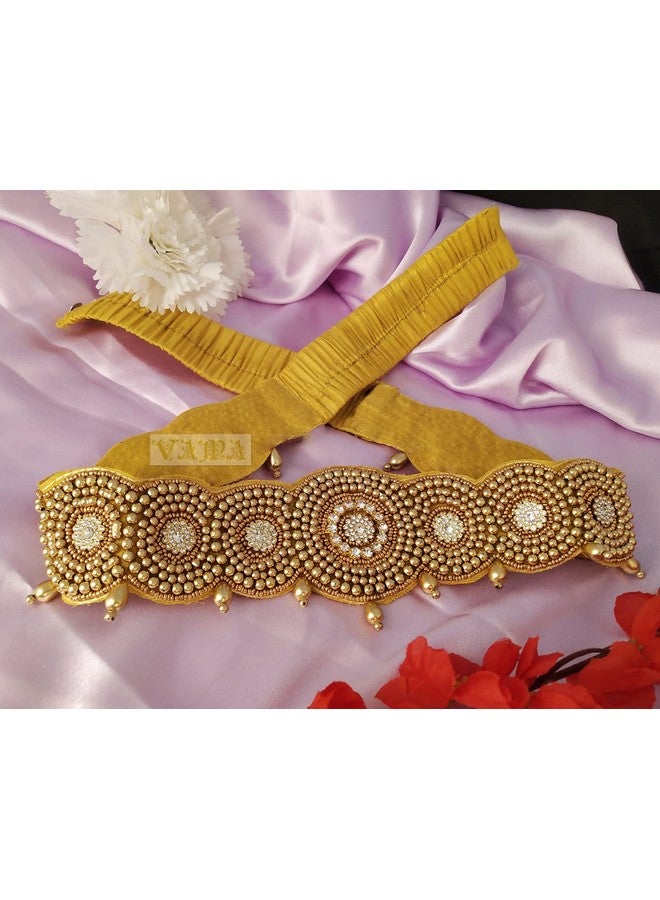 VAMA Vama Fashions Traditional Golden Maggam work stretchable Cloth Kamar Belt kamarband Waist Belly Chain for women - Image 5