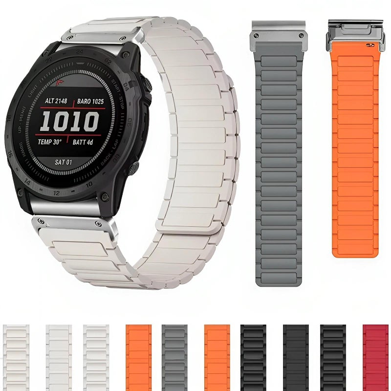 S-TOP For Garmin 20mm Three Beads Magnetic Silicone Watch Band(Black Orange+Black Connector) - Image 2