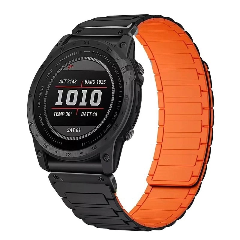S-TOP For Garmin 20mm Three Beads Magnetic Silicone Watch Band(Black Orange+Black Connector) - Image 1