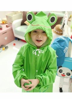Y&D Children's raincoats, Cartoon Kids Rain Jacket, Blue CarGirls Hooded Poncho Outdoors Transparent Raincoat Student Suit Waterproof Durable Windbreaker (Green Frog)  - Image 1
