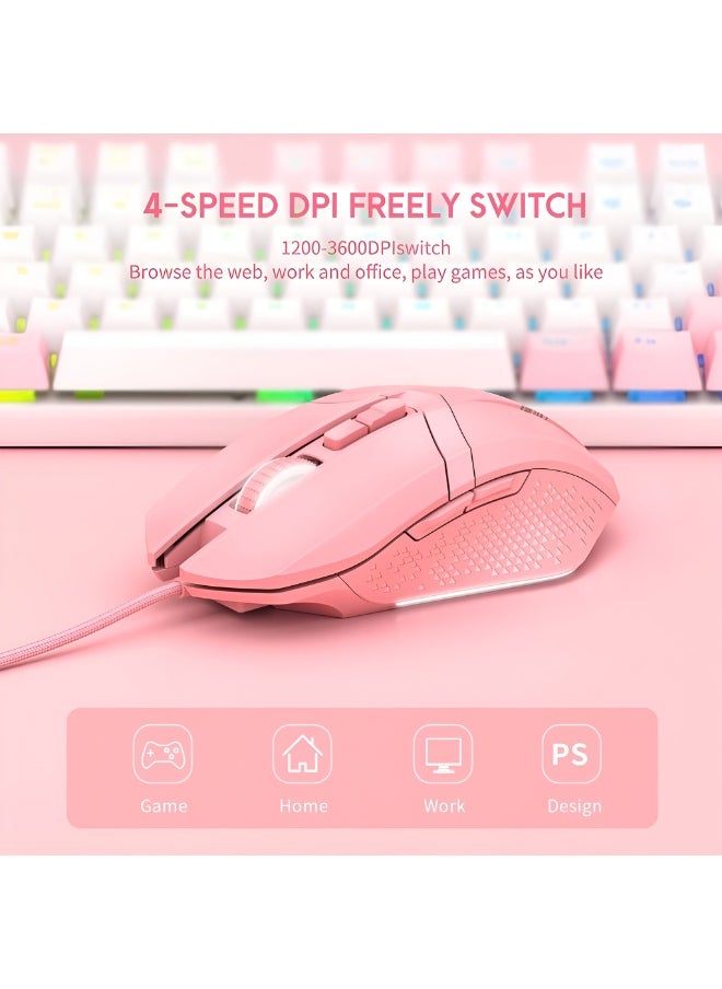 ماوس جيمنج سلك احترافي اونكيما CW921 RGB بخاصية DPI متعددة للكمبيوتر واللاب توب - تحمل أكثر من 2 مليون نقر-كابل بطول 1.6 متر - لون بينك
