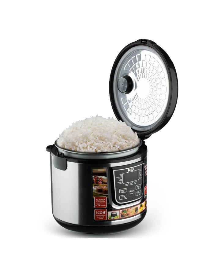 آر إيه أف طباخ كهربائي متعدد الاستخدامات من RAF، 900 واط - طباخ رقمي سعة 5 لتر، مع مؤقت 24 ساعة، وإعدادات متعددة الوظائف، وتقنية درجة حرارة ثابتة - Image 1