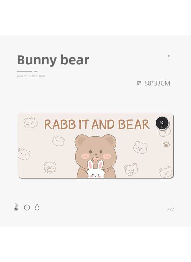 Generic - Heating Mouse Pad Office Desktop Heating Warm Table Mat Students Homework Writing Heating Table Mat Warm Hand Waterproof-Color:80*33 Four-leaf Clover Digital Display Switch-Pattern:Bunny Bear - Image 1