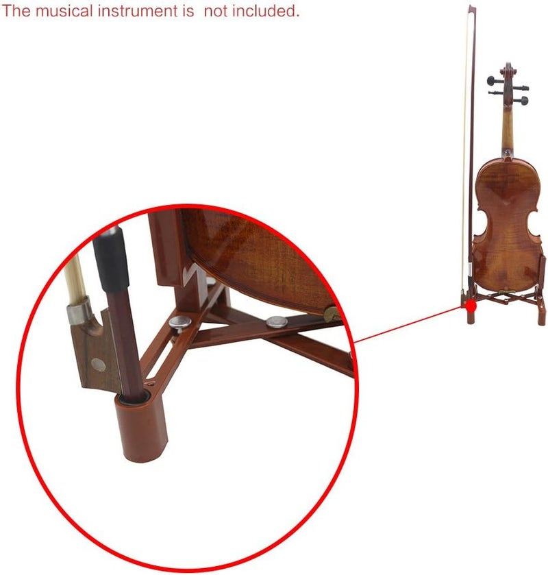 Eujgoov Universal Violin Stand Holder Sports Entertainment Adjustable Foldable Portable for 4/4 3/4 1/2 1/4 Violin with Black Sponge Pad and Bow Holder - Image 2