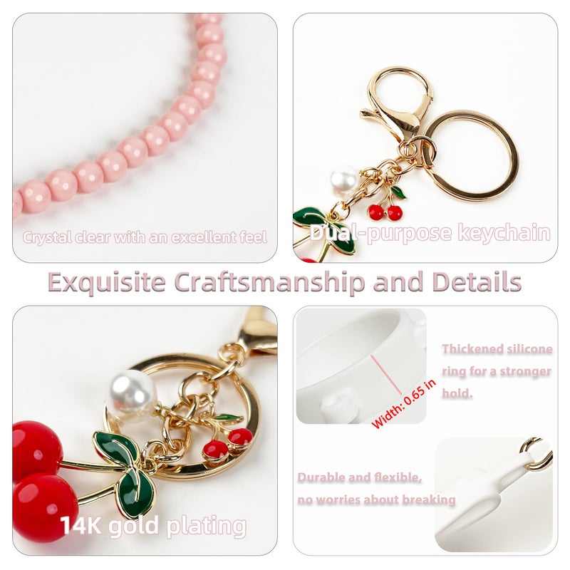 SITKOL Handle Strap and Cherry Charm Set for Owala Water Bottle 24 oz, 32 oz, 40 oz, Owala Kids, Owala Coffee Tumbler, Owala FreeSip, for Owala Accessories & Stanley Cup Accessories (Beaded Pink) - Image 4